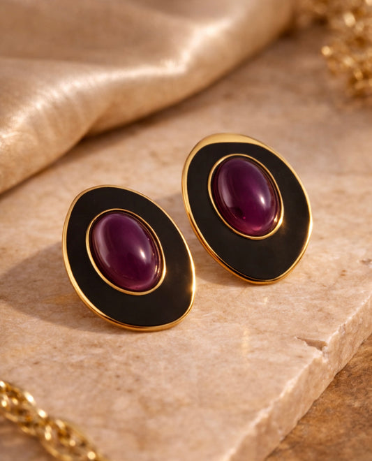 Brincos oval em roxo
