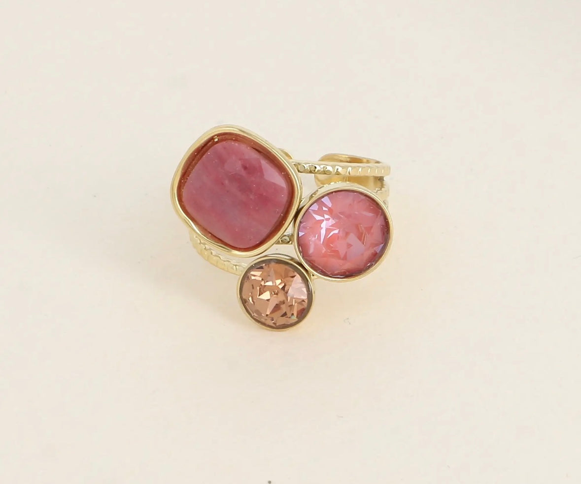 Anel Trilogia - pedra natural e cristais Swarovski®