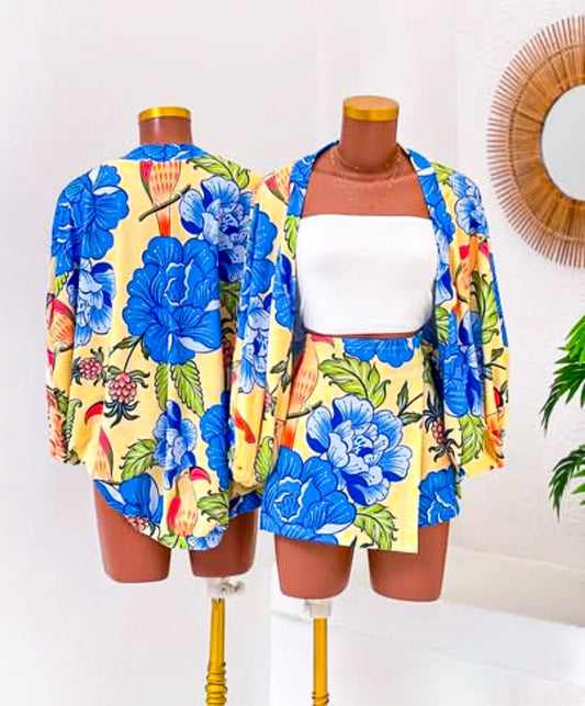 Conjunto kimono calção saia