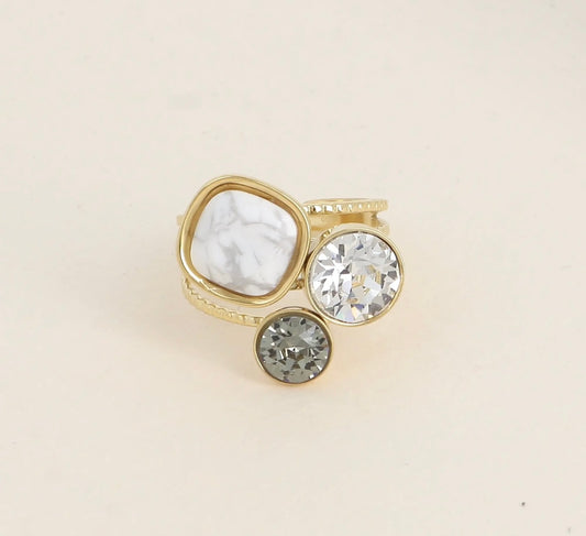 Anel Trilogia - pedra natural e cristais Swarovski®