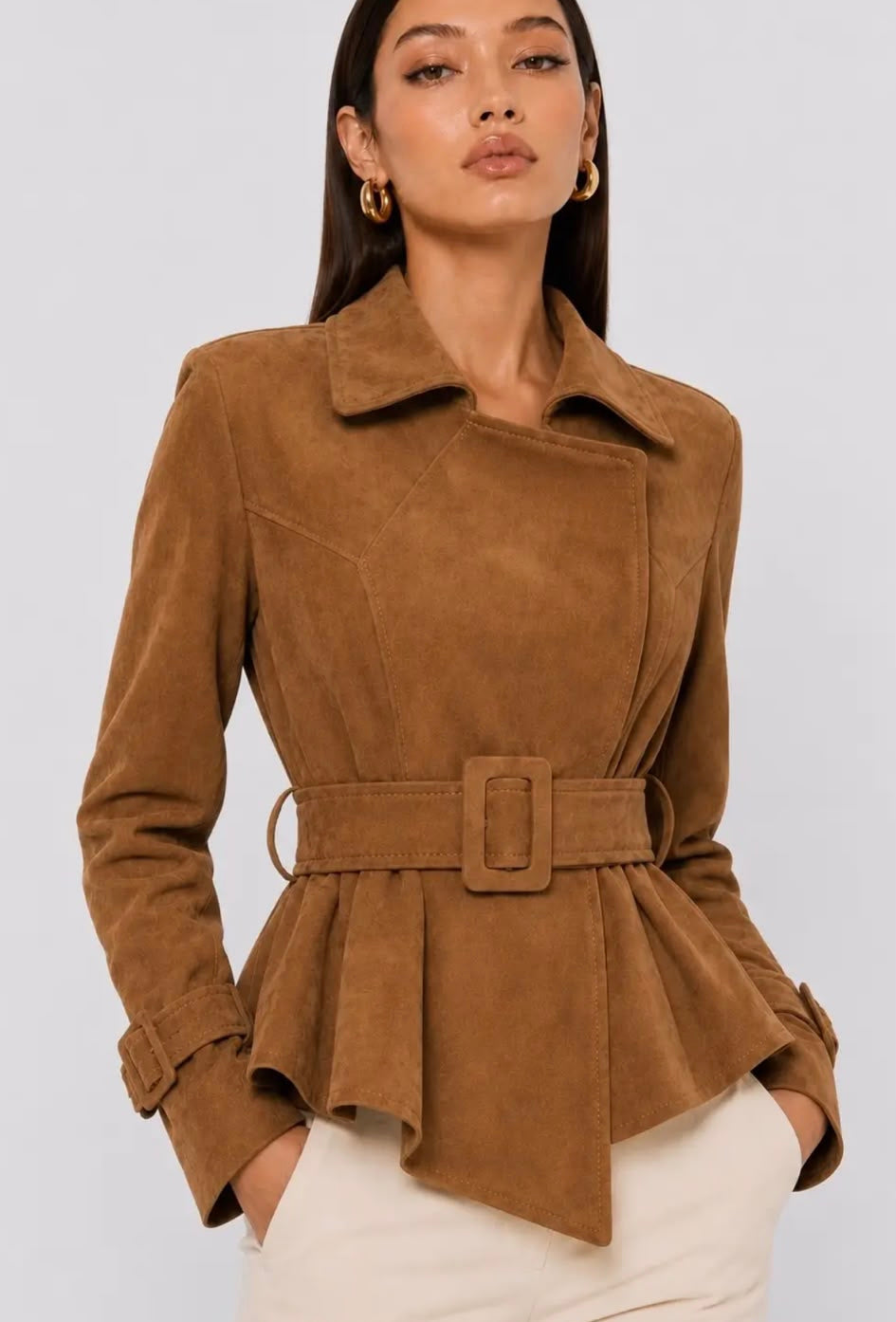 Trench peplum camel