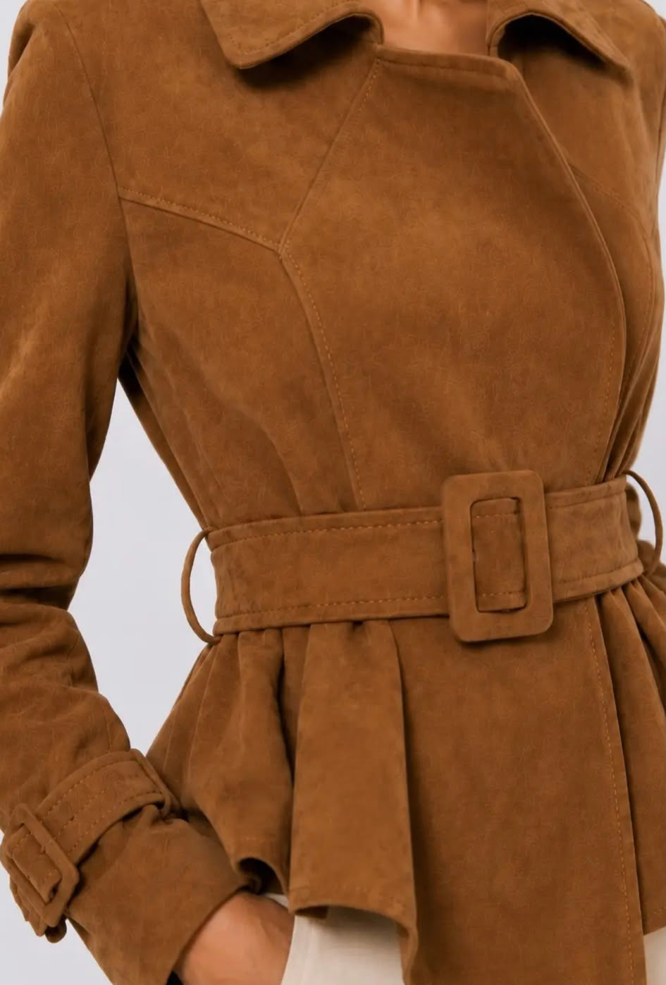Trench peplum camel